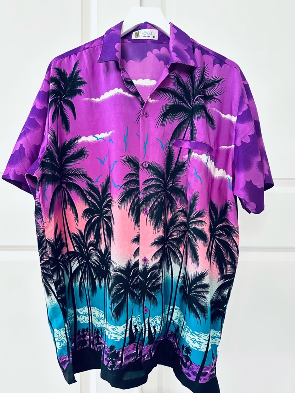 Men’s V.H.O. Vibrant Multicolored Tropical Palm Trees Hawaiian Shirt Size XL